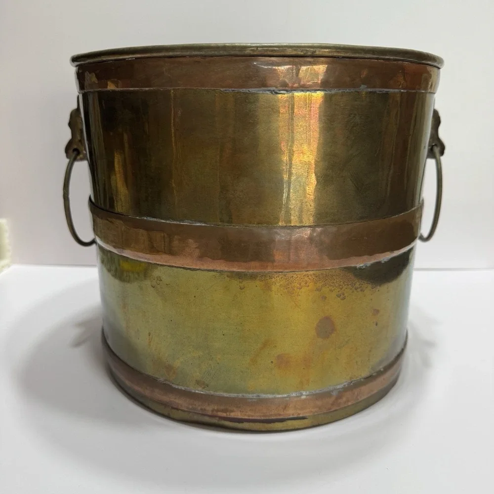 Vintage Brass & Copper Metal Planter Large 9.75